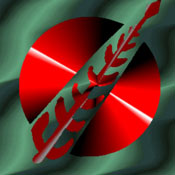 Mandalore Symbol, showing a spear flying through the air in front of the sun